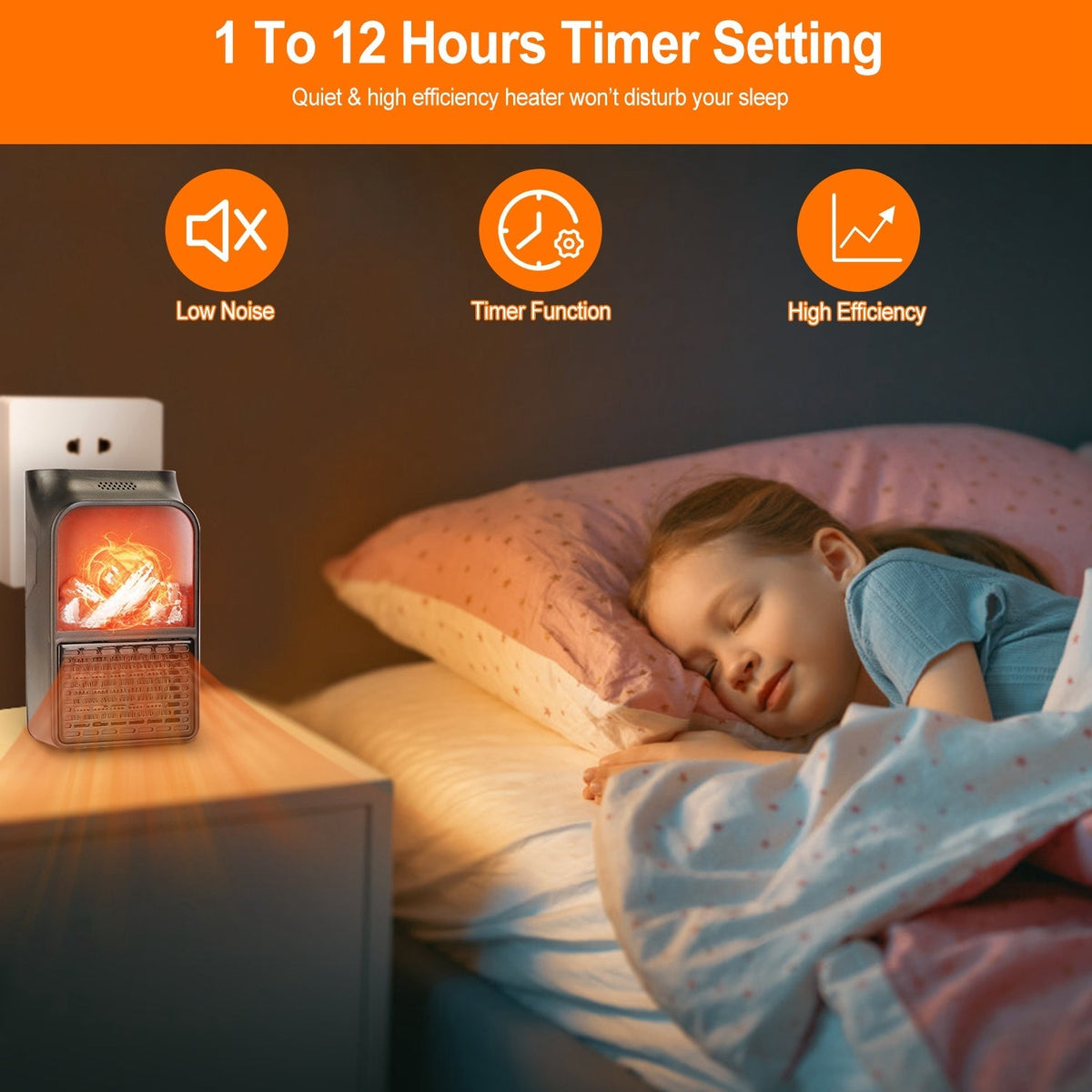 800W Plug-In Space Heater with 360° Rotatable Plug & Remote