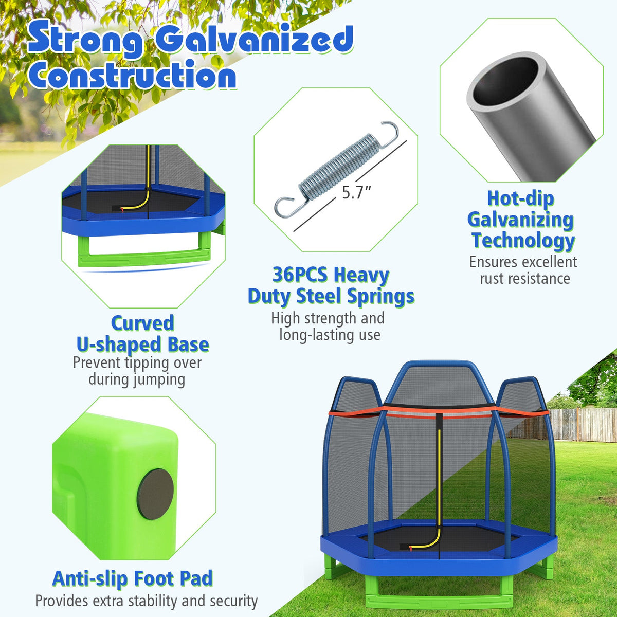 7 Feet Kids Recreational Bounce Jumper Trampoline-Blue