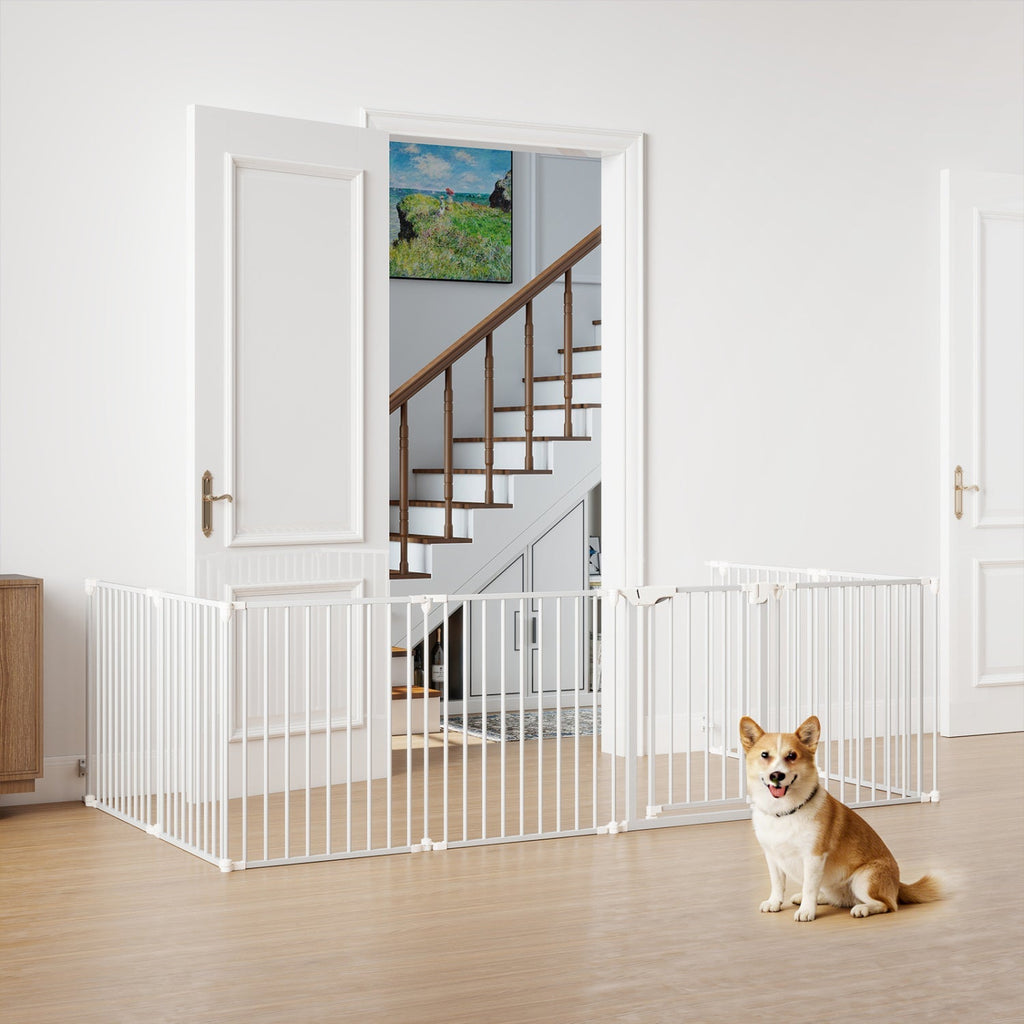 8-Panel Extra Wide Baby Gate Adjustable Pet Safety Fence with Auto-close Door