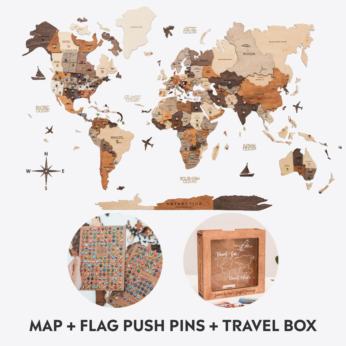 Bundle: Map, Flags Pins, Travel box