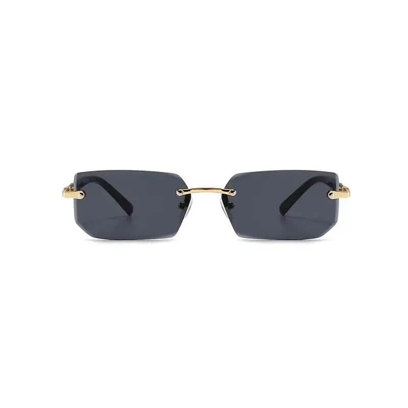 Square Rimless Vintage Sunglasses Stylish Design Golden Frame Black Hip Hop Sunglasses